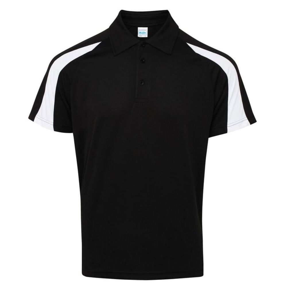 AWDis Just Cool Mens Short Sleeve Contrast Panel Polo Shirt / Jet Black/Arctic W